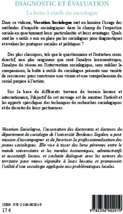 Quatrième de couverture de « DIAGNOSTIC ET EVALUATION - LA BOITE A OUTILS DU SOCIOLOGUE »
