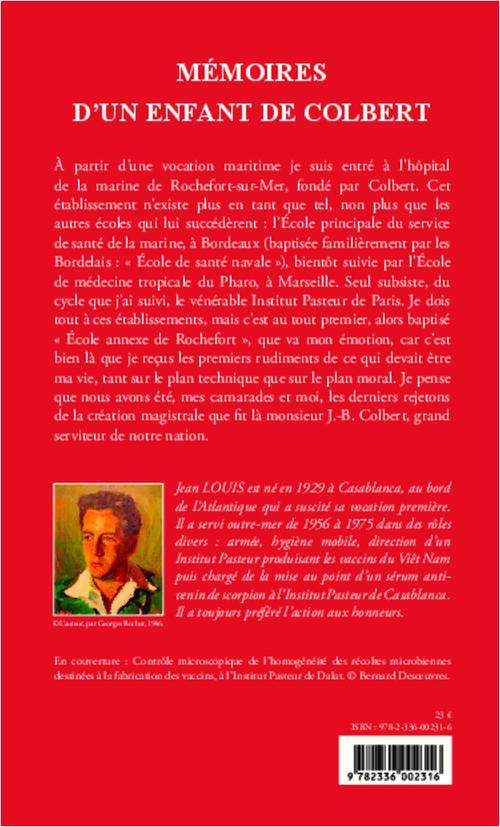 Quatrième de couverture de « MEMOIRES D'UN ENFANT DE COLBERT »