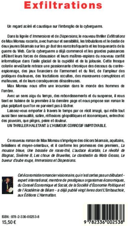 Quatrième de couverture de « EXFILTRATIONS - ROMAN POLICIER »
