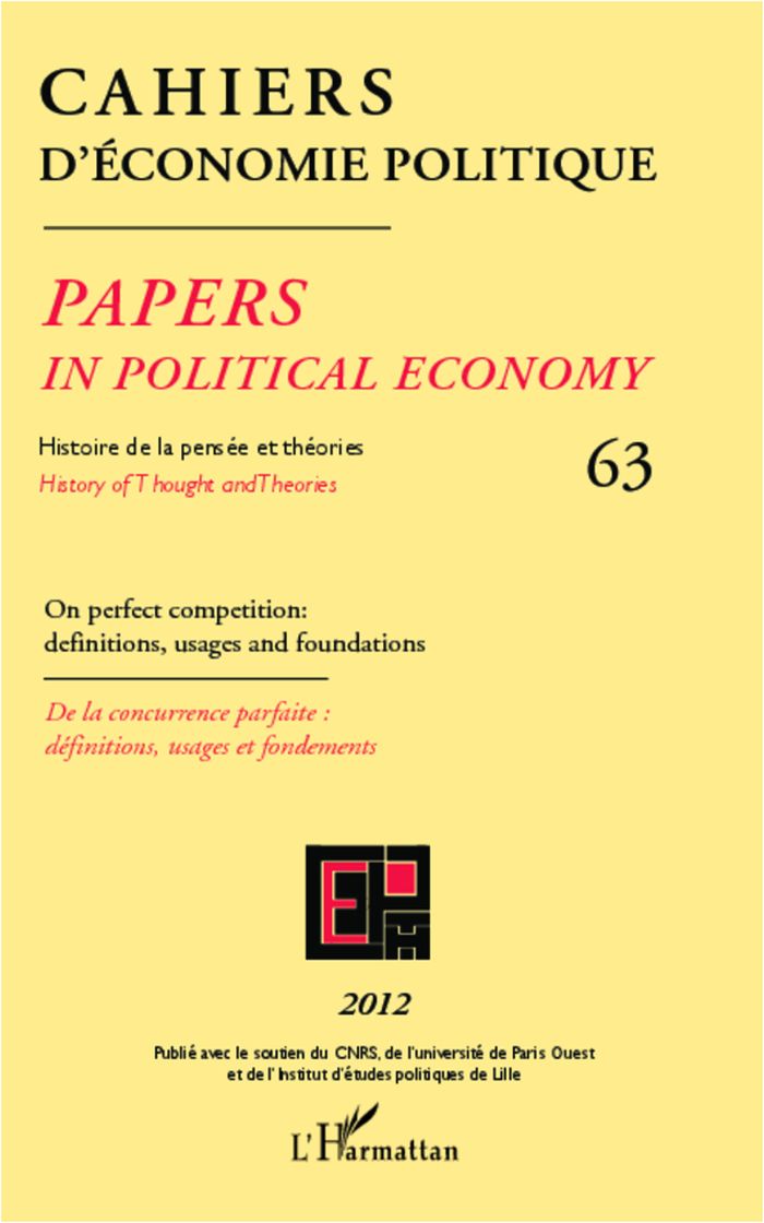 Couverture du livre « ON PERFECT COMPETITION : DEFINITIONS, USAGES AND FOUNDATIONS - VOL63 - DE LA CONCURRENCE PARFAITE : », librairie Les Contes Infusés à Corte