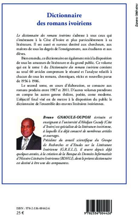 Quatrième de couverture de « DICTIONNAIRE DES ROMANS IVOIRIENS »