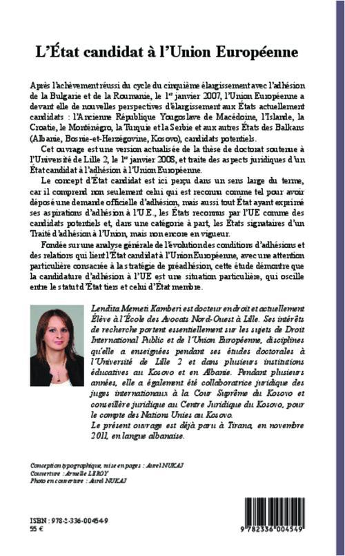 Quatrième de couverture de « L'ETAT CANDIDAT A L'UNION EUROPEENNE »