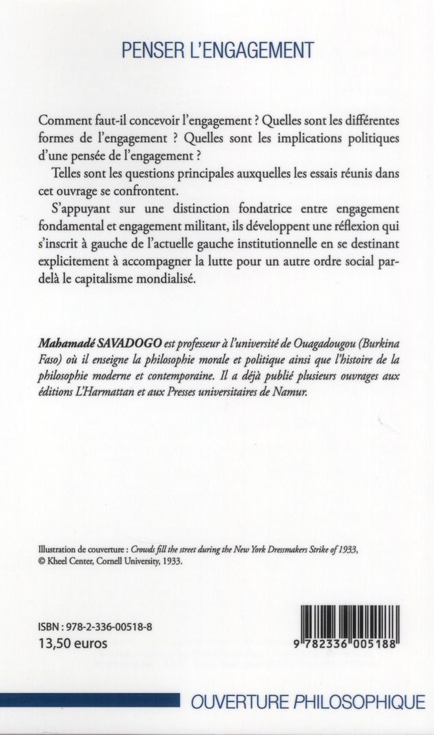Quatrième de couverture de « PENSER L'ENGAGEMENT »