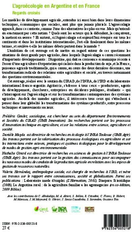 Quatrième de couverture de « AGROECOLOGIE EN ARGENTINE ET EN FRANCE - REGARDS CROISES »