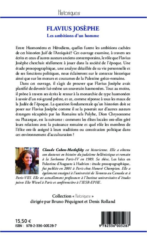 Quatrième de couverture de « FLAVIUS JOSEPHE - LES AMBITIONS D'UN HOMME »