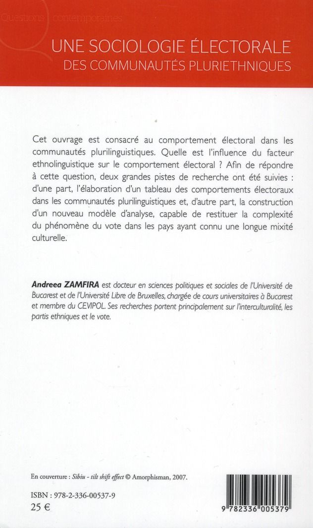Quatrième de couverture de « UNE SOCIOLOGIE ELECTORALE DES COMMUNAUTES PLURIETHNIQUES »