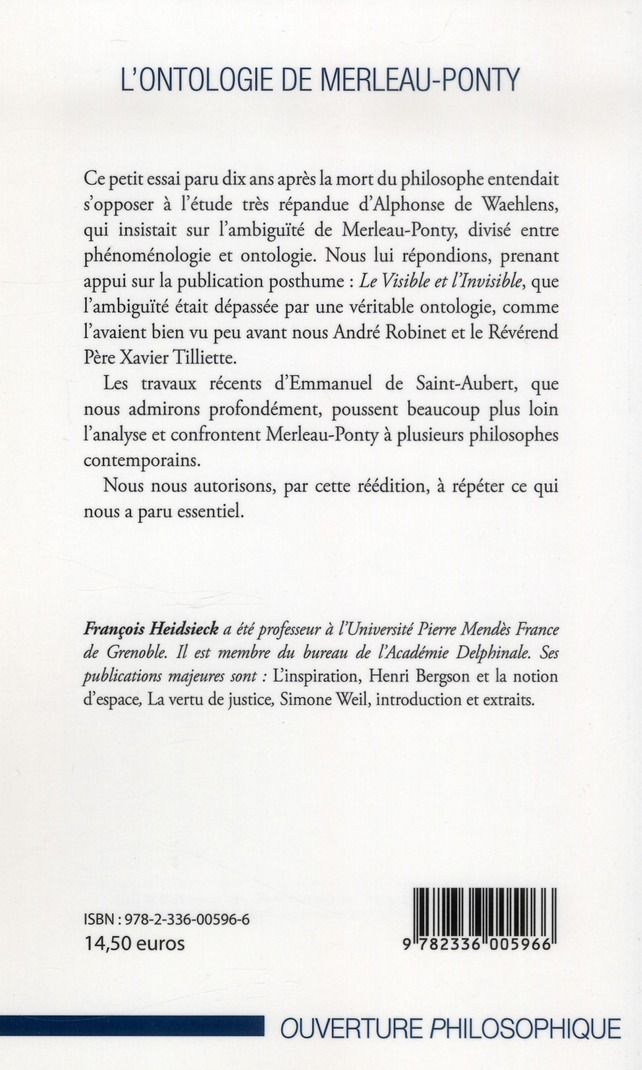 Quatrième de couverture de « L'ONTOLOGIE DE MERLEAU-PONTY »