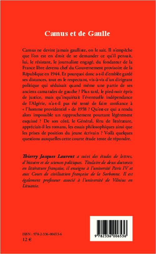 Quatrième de couverture de « CAMUS ET DE GAULLE »