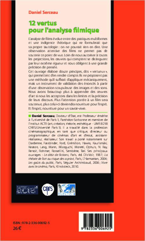 Quatrième de couverture de « 12 VERTUS POUR L'ANALYSE FILMIQUE »