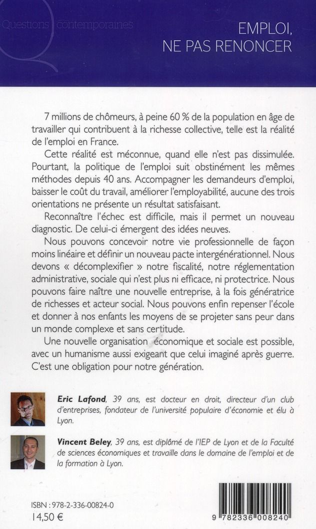 Quatrième de couverture de « EMPLOI, NE PAS RENONCER »
