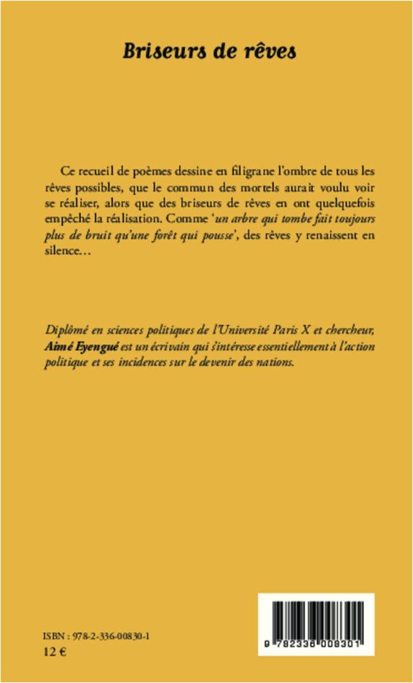 Quatrième de couverture de « BRISEURS DE REVES - SUIVI DE REVES DE BRAZZAVILLE - POEMES »