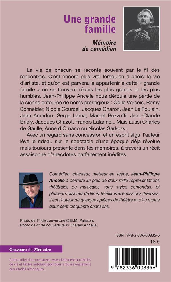 Quatrième de couverture de « UNE GRANDE FAMILLE - MEMOIRE DE COMEDIEN »