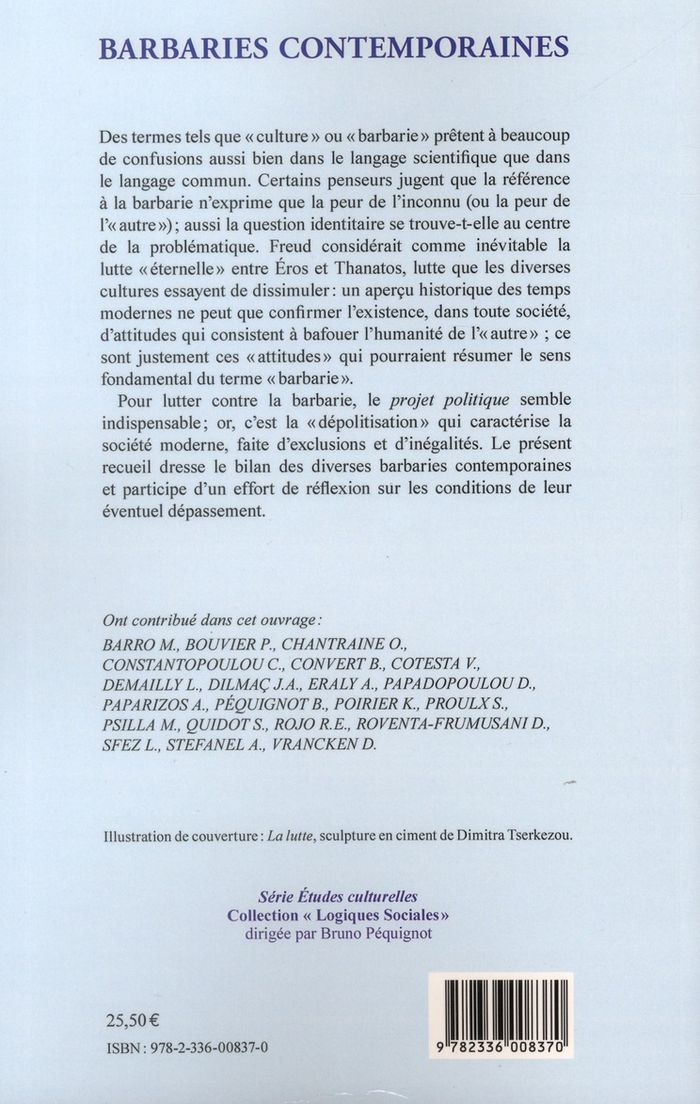 Quatrième de couverture de « BARBARIES CONTEMPORAINES »