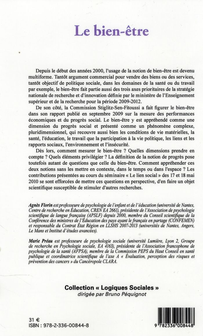 Quatrième de couverture de « LE BIEN-ETRE »