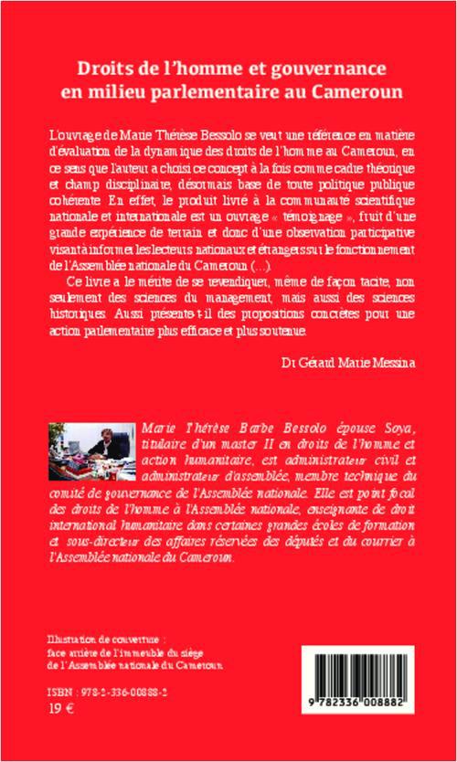 Quatrième de couverture de « DROITS DE L'HOMME ET GOUVERNANCE EN MILIEU PARLEMENTAIRE AU CAMEROUN »