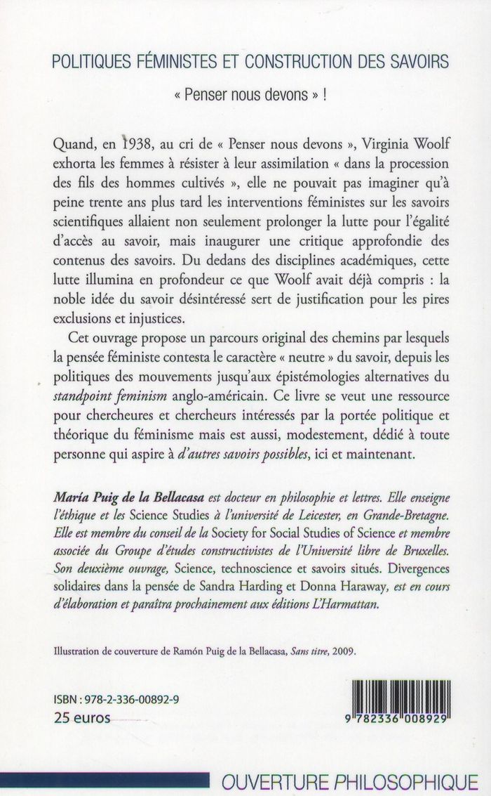 Quatrième de couverture de « POLITIQUES FEMINISTES ET CONSTRUCTION DES SAVOIRS - PENSER NOUS DEVONS ! »