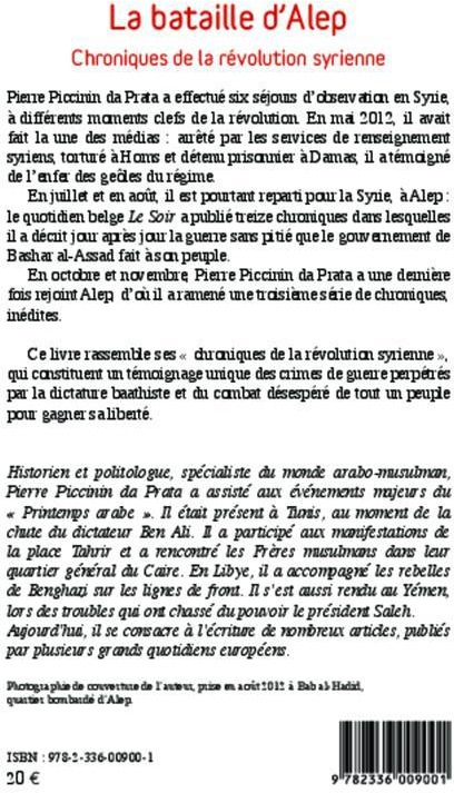 Quatrième de couverture de « LA BATAILLE D'ALEP - CHRONIQUES DE LA REVOLUTION SYRIENNE »