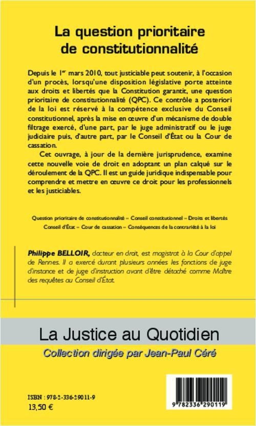 Quatrième de couverture de « LA QUESTION PRIORITAIRE DE CONSTITUTIONNALITE »
