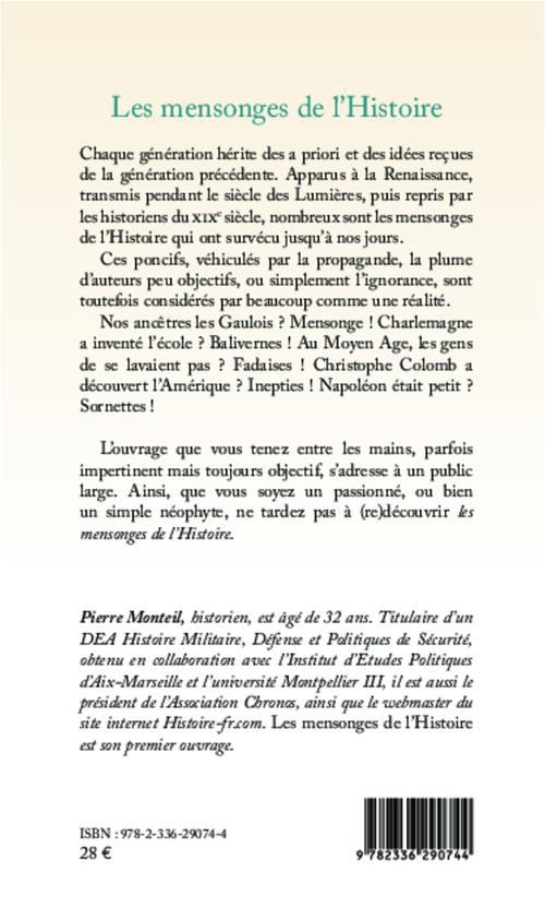 Quatrième de couverture de « LES MENSONGES DE L'HISTOIRE »