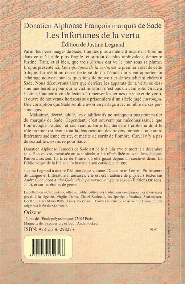 Quatrième de couverture de « LES INFORTUNES DE LA VERTU »