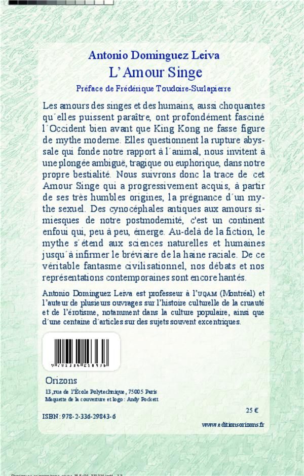 Quatrième de couverture de « L'AMOUR SINGE »