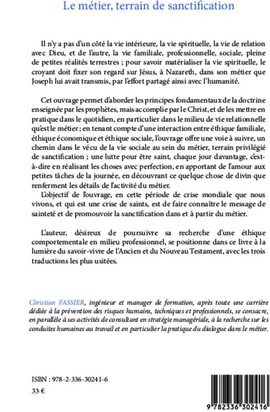 Quatrième de couverture de « LE METIER, TERRAIN DE SANCTIFICATION »