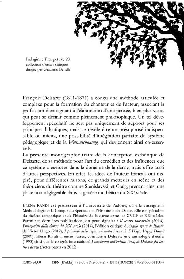 Quatrième de couverture de « FRANCOIS DELSARTE: LA SCENE ET L'ARCHETYPE »