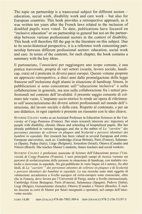 Quatrième de couverture de « DISABILITIES : EDUCATIONAL AND CARE INCLUSIVE POLICIES - <EM>DISABILITA. POLITICHE INCLUSIVE D'ISTRU »