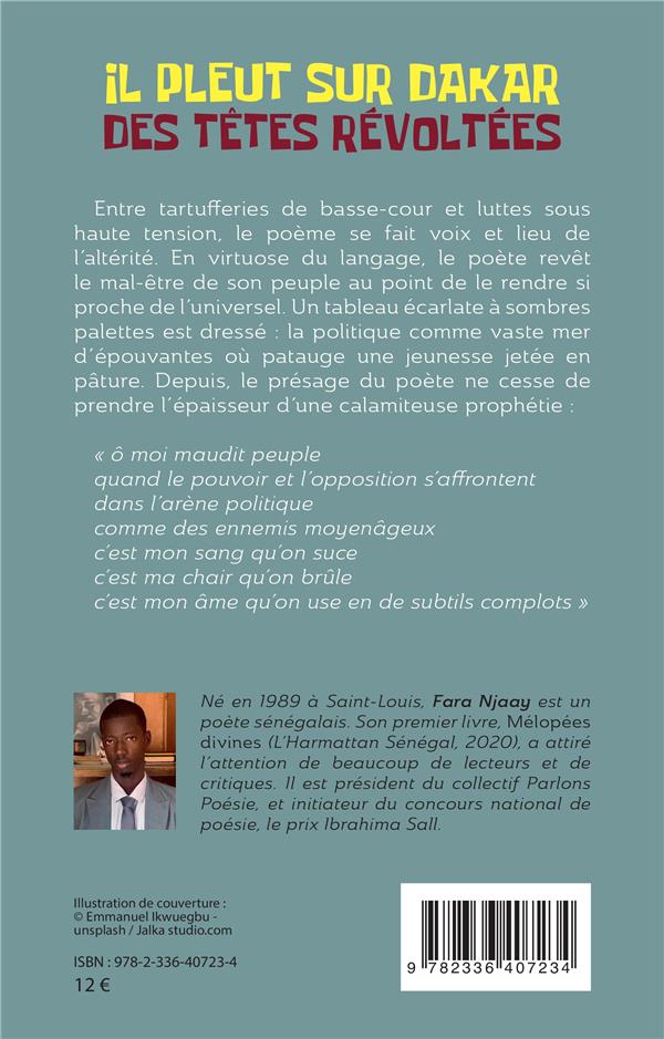 Quatrième de couverture de « IL PLEUT SUR DAKAR DES TETES REVOLTEES »