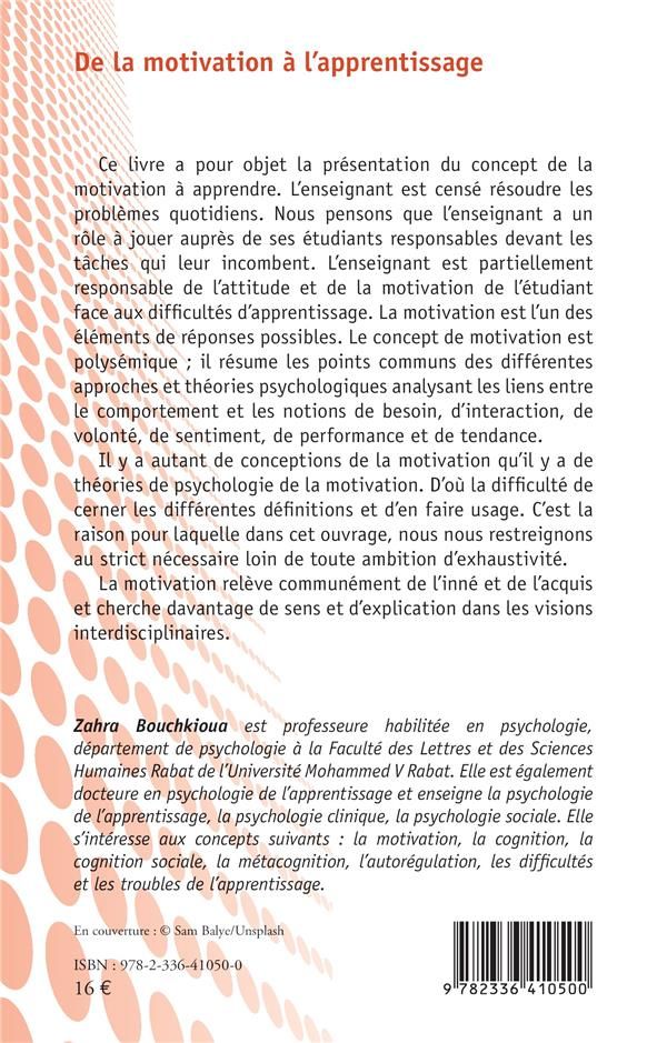 Quatrième de couverture de « DE LA MOTIVATION A L APPRENTISSAGE - GUIDE PRATIQUE DE LA THERAPIE COGNITIVO-COMPORTEMENTALE »