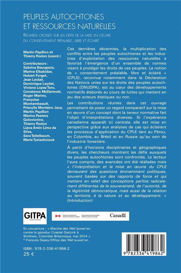 Quatrième de couverture de « PEUPLES AUTOCHTONES ET RESSOURCES NATURELLES - REGARDS CROISES SUR LES DEFIS DE LA MISE EN OEUVRE DU »