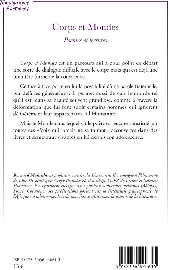 Quatrième de couverture de « CORPS ET MONDES - POEMES ET LECTURES »