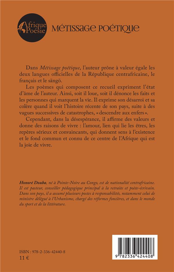 Quatrième de couverture de « METISSAGE POETIQUE »