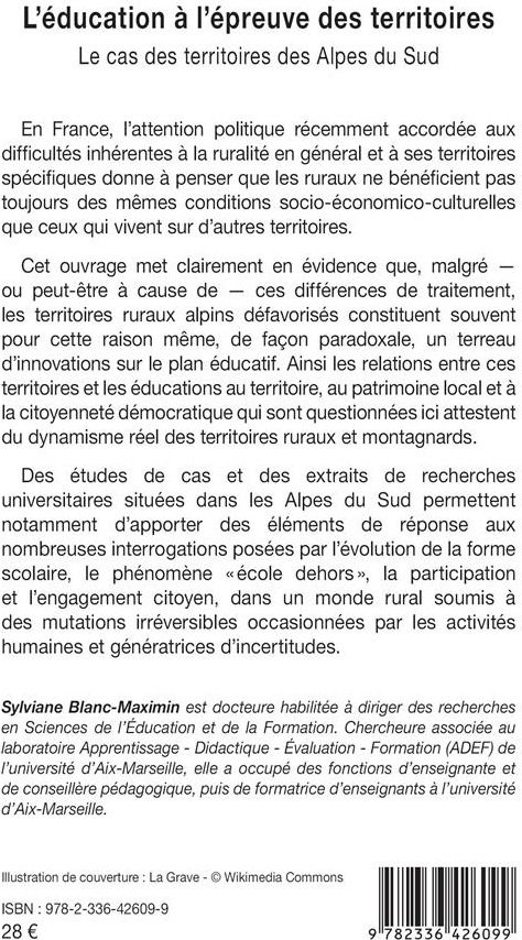Quatrième de couverture de « L EDUCATION A L EPREUVE DES TERRITOIRES - LE CAS DES TERRITOIRES DES ALPES DU SUD »