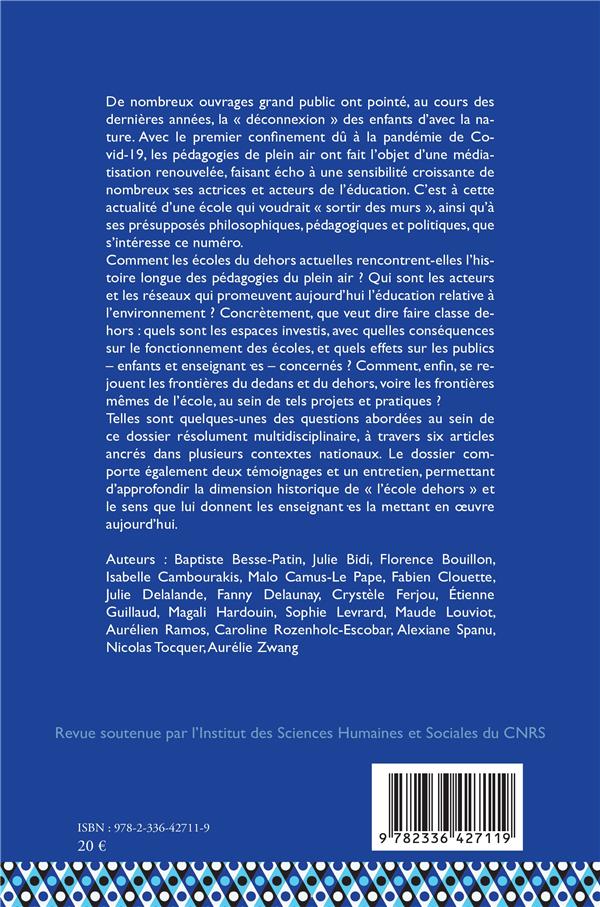 Quatrième de couverture de « FAIRE ECOLE DEHORS ? - VOL119 »