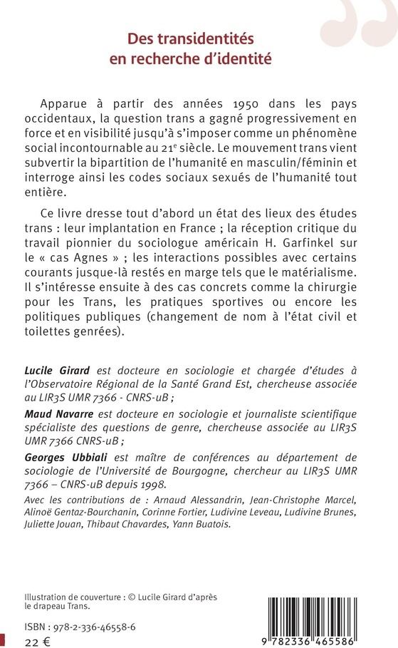 Quatrième de couverture de « Des transidentités en recherche d'identité »