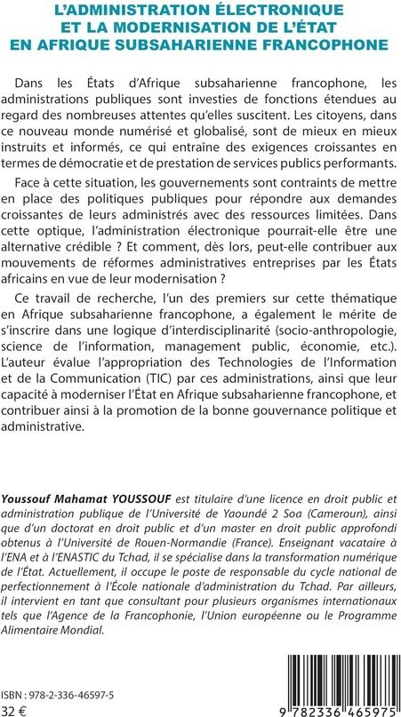 Quatrième de couverture de « L'administration électronique et la modernisation de l'État en Afrique subsaharienne francophone »