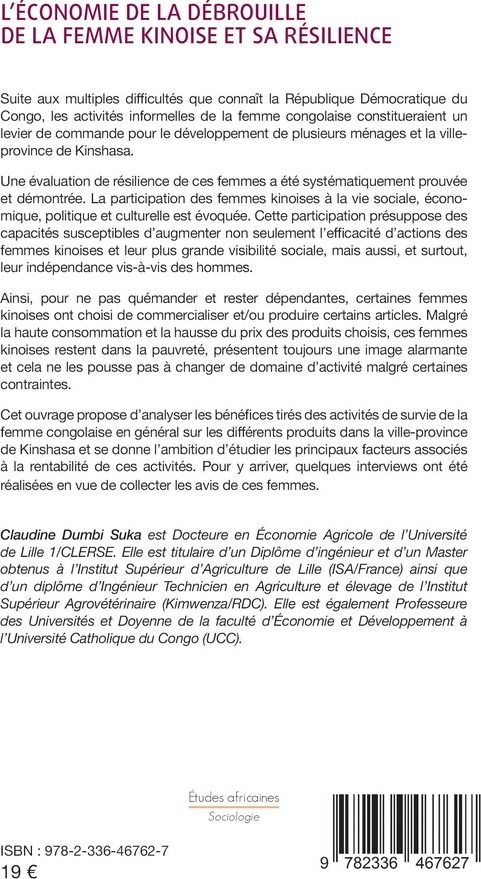 Quatrième de couverture de « L'économie de la débrouille de la femme kinoise et sa résilience »