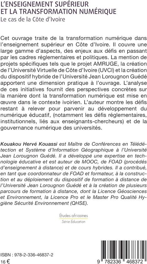Quatrième de couverture de « L'enseignement supérieur et la transformation numérique : le cas de la Côte d'Ivoire »