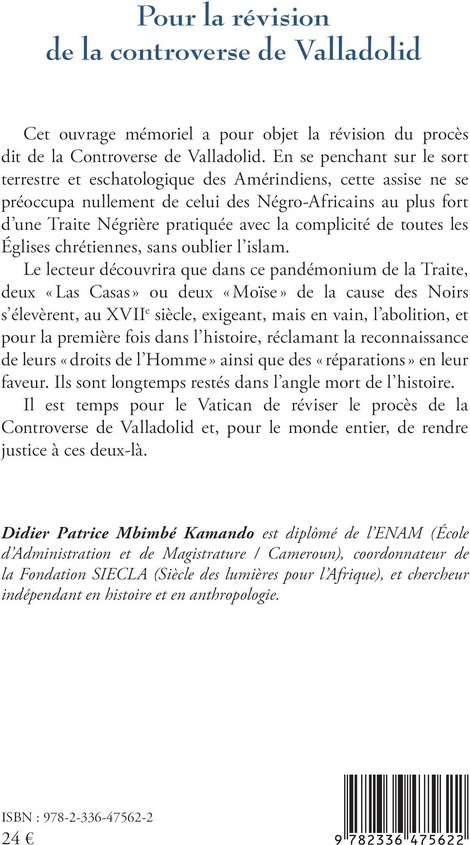 Quatrième de couverture de « POUR LA REVISION DE LA CONTROVERSE DE VALLADOLID »