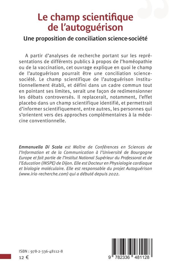 Quatrième de couverture de « Le champ scientifique de l'autoguérison : une proposition de conciliation science-société »