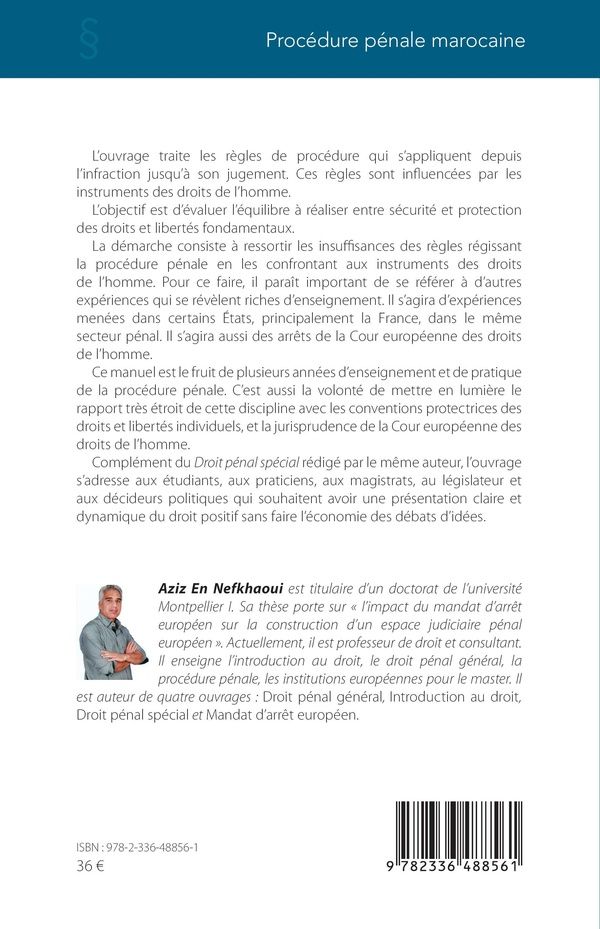 Quatrième de couverture de « PROCEDURE PENALE MAROCAINE »