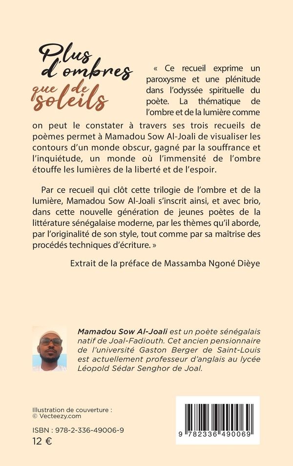 Quatrième de couverture de « Plus d'ombres que de soleils : poèmes »