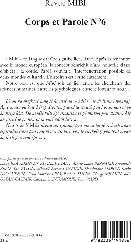 Quatrième de couverture de « CORPS ET PAROLE - VOL06 »