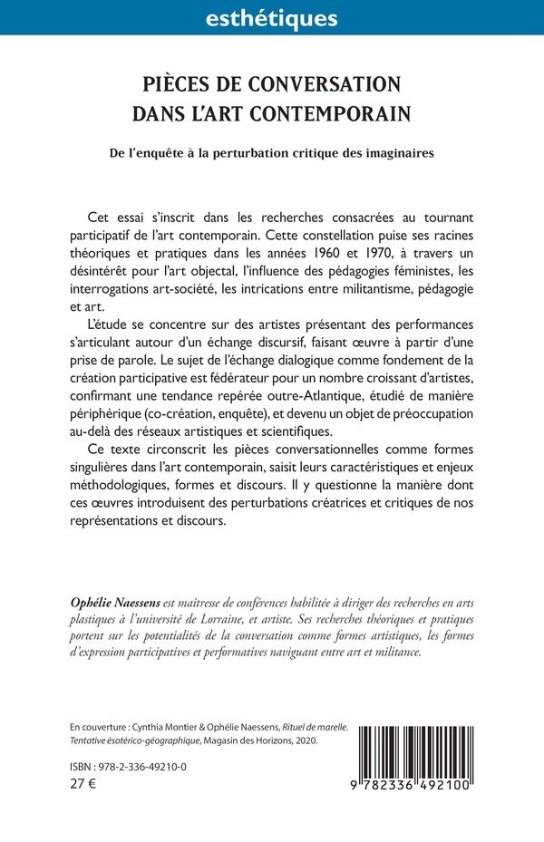 Quatrième de couverture de « Pièces de conversation dans l'art contemporain : de l'enquête à la perturbation critique des imaginaires »