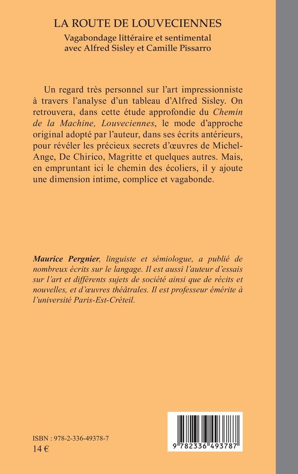 Quatrième de couverture de « La route de Louveciennes : vagabondage littéraire et sentimental avec Alfred Sisley et Camille Pissarro »