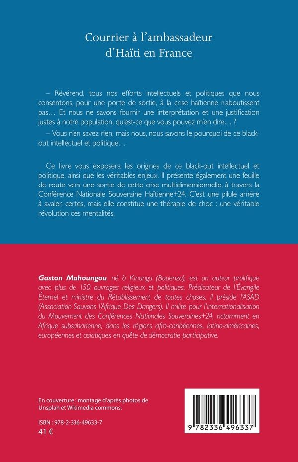 Quatrième de couverture de « Courrier à l'ambassadeur d'Haïti en France »