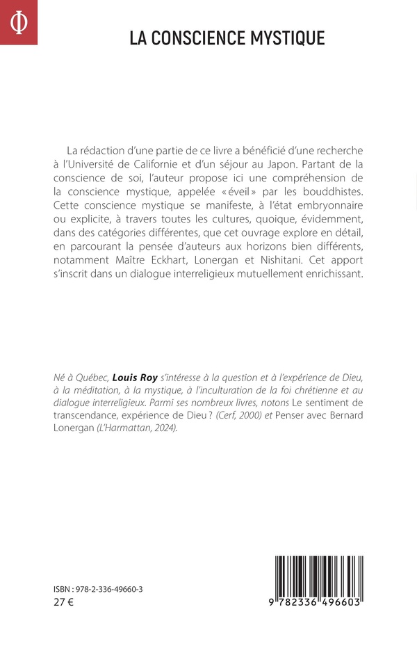 Quatrième de couverture de « La conscience mystique : entrecroisement de pensées occidentales et japonaises »