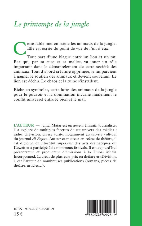 Quatrième de couverture de « LE PRINTEMPS DE LA JUNGLE - FABLE »