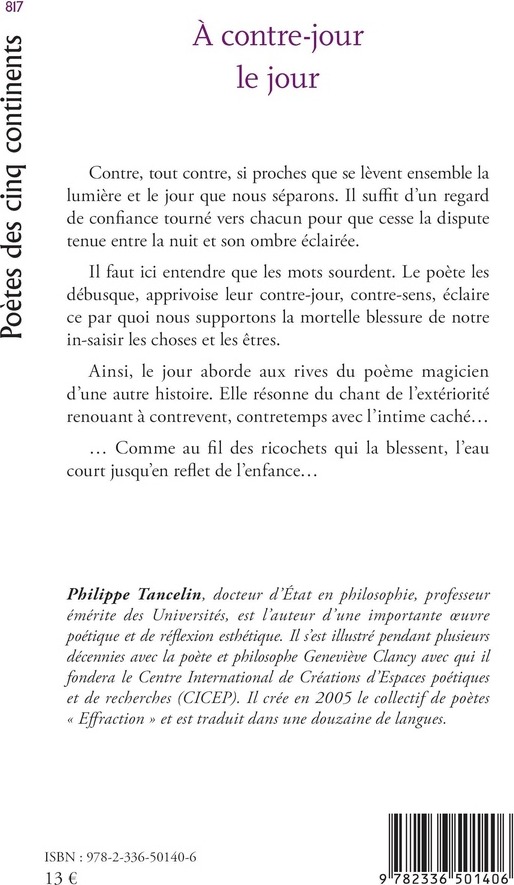 Quatrième de couverture de « A CONTRE-JOUR LE JOUR »